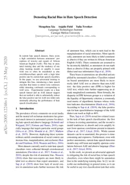 Demoting Racial Bias in Hate Speech Detection