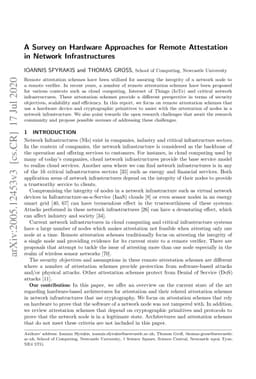 A Survey on Hardware Approaches for Remote Attestation in Network
  Infrastructures