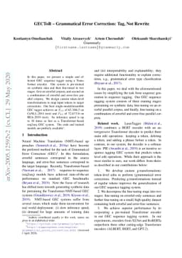 GECToR -- Grammatical Error Correction: Tag, Not Rewrite