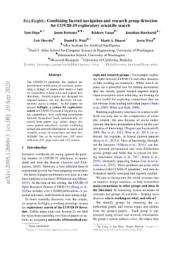 SciSight: Combining faceted navigation and research group detection for
  COVID-19 exploratory scientific search
