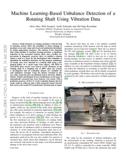 Machine Learning-Based Unbalance Detection of a Rotating Shaft Using
  Vibration Data