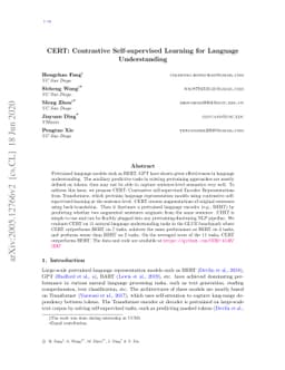 CERT: Contrastive Self-supervised Learning for Language Understanding