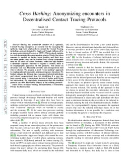 Cross Hashing: Anonymizing encounters in Decentralised Contact Tracing
  Protocols