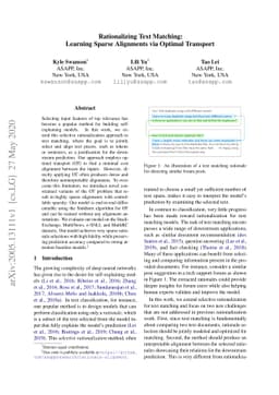 Rationalizing Text Matching: Learning Sparse Alignments via Optimal
  Transport