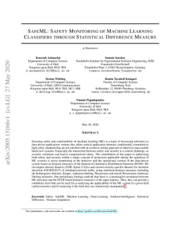 SafeML: Safety Monitoring of Machine Learning Classifiers through
  Statistical Difference Measure