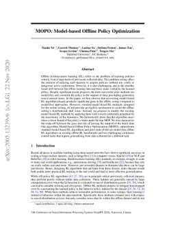 MOPO: Model-based Offline Policy Optimization