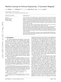 Machine Learning for Software Engineering: A Systematic Mapping