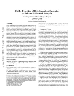 On the Detection of Disinformation Campaign Activity with Network
  Analysis