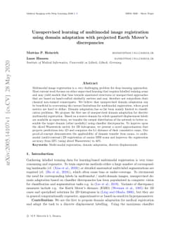 Unsupervised learning of multimodal image registration using domain
  adaptation with projected Earth Move's discrepancies