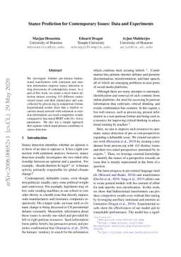 Stance Prediction for Contemporary Issues: Data and Experiments