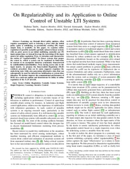 On Regularizability and its Application to Online Control of Unstable
  LTI Systems