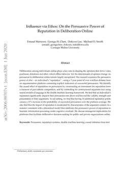 Influence via Ethos: On the Persuasive Power of Reputation in
  Deliberation Online
