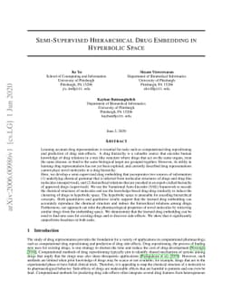 Semi-Supervised Hierarchical Drug Embedding in Hyperbolic Space
