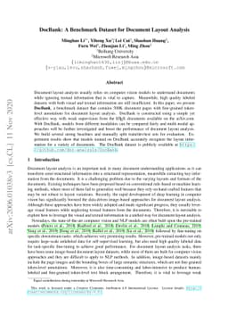 DocBank: A Benchmark Dataset for Document Layout Analysis