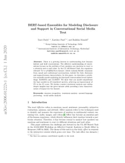 BERT-based Ensembles for Modeling Disclosure and Support in
  Conversational Social Media Text