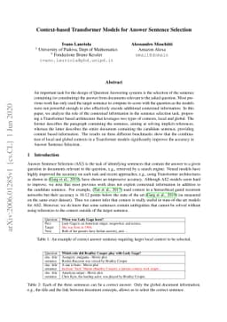 Context-based Transformer Models for Answer Sentence Selection