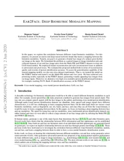 Ear2Face: Deep Biometric Modality Mapping