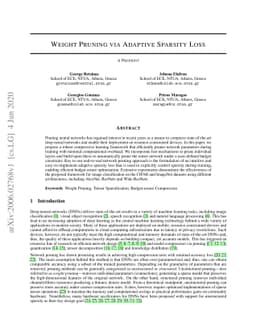 Weight Pruning via Adaptive Sparsity Loss