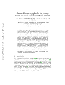 Enhanced back-translation for low resource neural machine translation
  using self-training