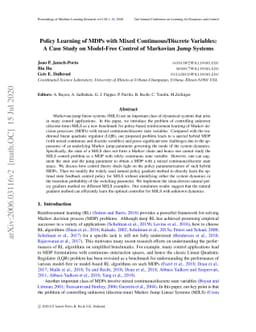 Policy Learning of MDPs with Mixed Continuous/Discrete Variables: A Case
  Study on Model-Free Control of Markovian Jump Systems