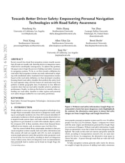 Towards Better Driver Safety: Empowering Personal Navigation
  Technologies with Road Safety Awareness