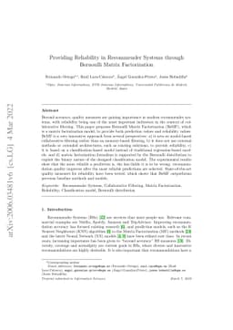 Providing reliability in Recommender Systems through Bernoulli Matrix
  Factorization