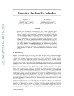 Hierarchical Class-Based Curriculum Loss