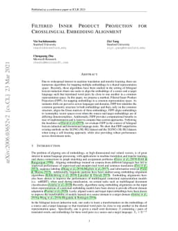 Filtered Inner Product Projection for Crosslingual Embedding Alignment