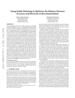 Using Stable Matching to Optimize the Balance between Accuracy and
  Diversity in Recommendation