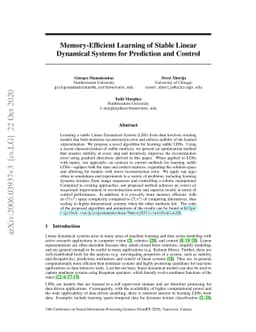 Memory-Efficient Learning of Stable Linear Dynamical Systems for
  Prediction and Control