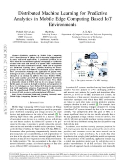 Distributed Machine Learning for Predictive Analytics in Mobile Edge
  Computing Based IoT Environments
