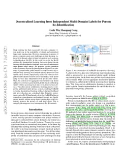 Decentralised Learning from Independent Multi-Domain Labels for Person
  Re-Identification