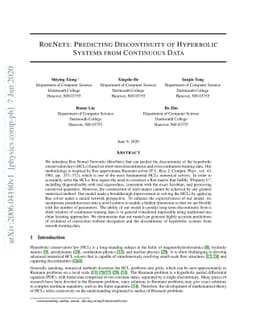 RoeNets: Predicting Discontinuity of Hyperbolic Systems from Continuous
  Data