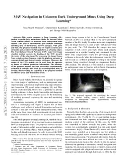 MAV Navigation in Unknown Dark Underground Mines Using Deep Learning