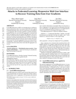 Attacks to Federated Learning: Responsive Web User Interface to Recover
  Training Data from User Gradients