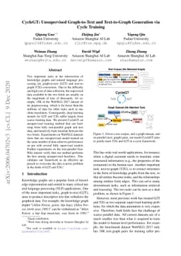 CycleGT: Unsupervised Graph-to-Text and Text-to-Graph Generation via
  Cycle Training
