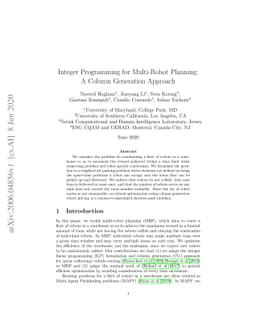 Integer Programming for Multi-Robot Planning: A Column Generation
  Approach