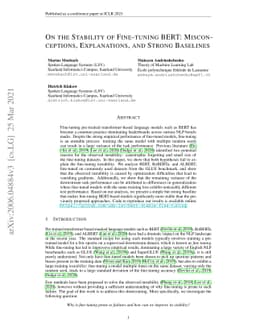 On the Stability of Fine-tuning BERT: Misconceptions, Explanations, and
  Strong Baselines