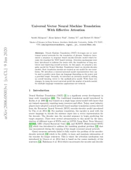 Universal Vector Neural Machine Translation With Effective Attention