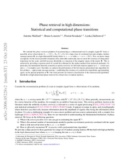 Phase retrieval in high dimensions: Statistical and computational phase
  transitions