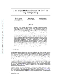 A bio-inspired bistable recurrent cell allows for long-lasting memory
