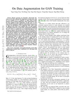 On Data Augmentation for GAN Training