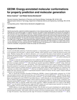 GEOM: Energy-annotated molecular conformations for property prediction
  and molecular generation