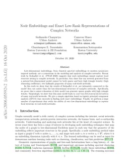 Node Embeddings and Exact Low-Rank Representations of Complex Networks