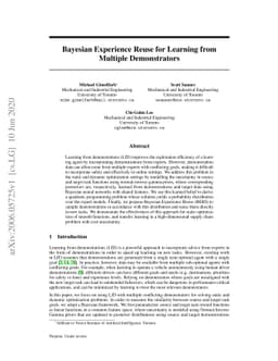 Bayesian Experience Reuse for Learning from Multiple Demonstrators