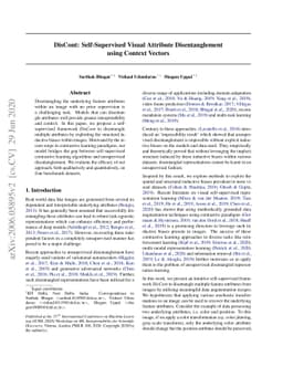 DisCont: Self-Supervised Visual Attribute Disentanglement using Context
  Vectors