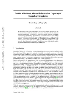 On the Maximum Mutual Information Capacity of Neural Architectures