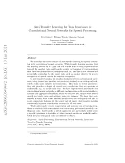 Anti-Transfer Learning for Task Invariance in Convolutional Neural
  Networks for Speech Processing