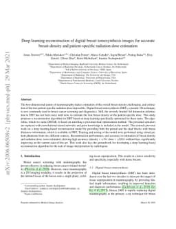 Deep learning reconstruction of digital breast tomosynthesis images for
  accurate breast density and patient-specific radiation dose estimation