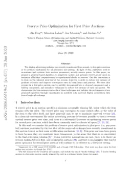 Reserve Price Optimization for First Price Auctions
